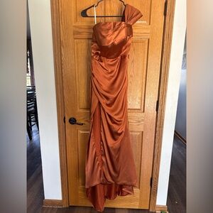 Copper One-Shoulder Satin Formal Dress | Size 4